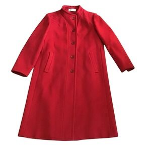 Bromleigh‎ Vintage Red Wool Coat Stand Collar Button Front Satin Lined Women